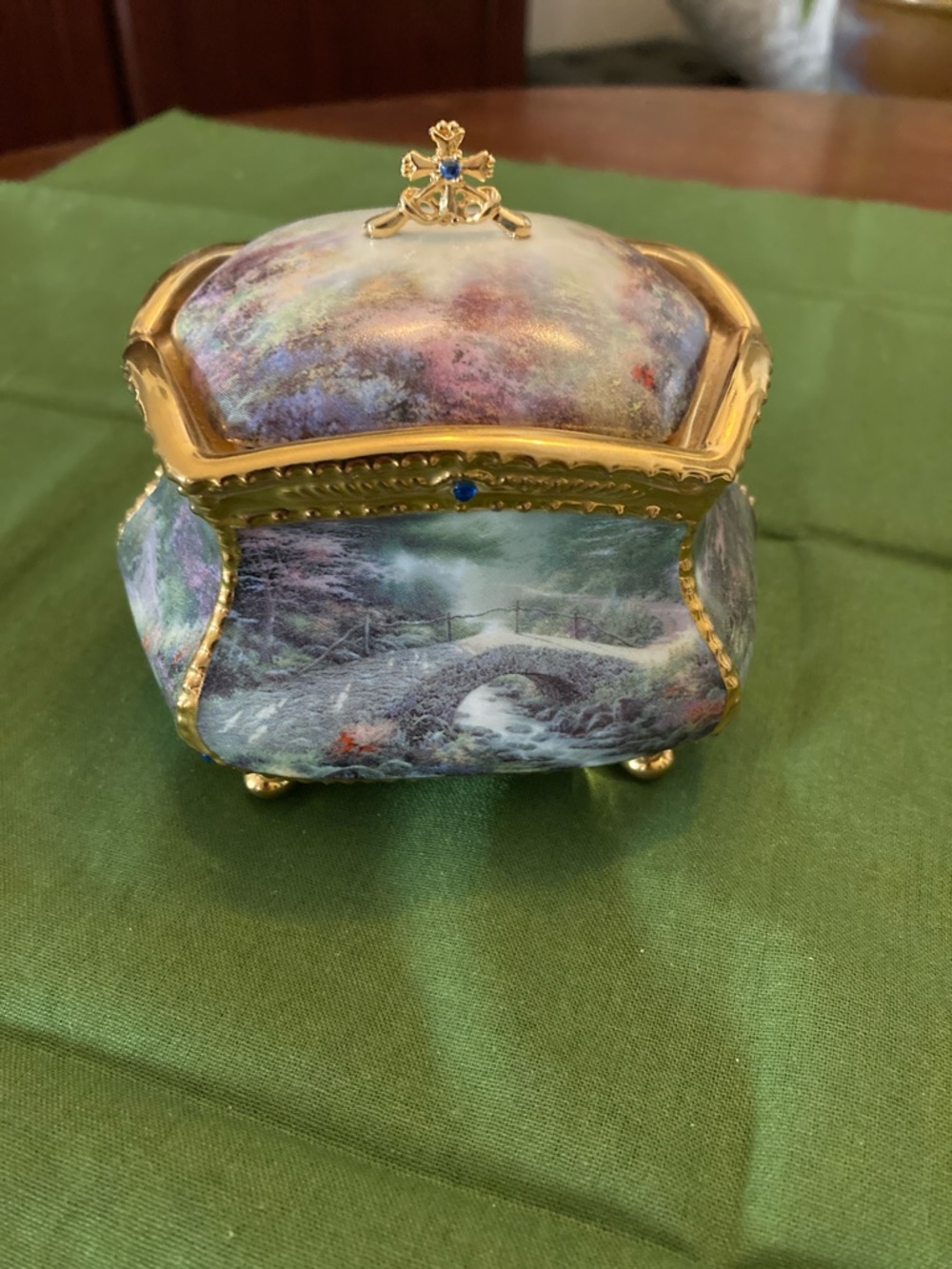 Thomas Kinkade Gold and Green Decorative Music Box